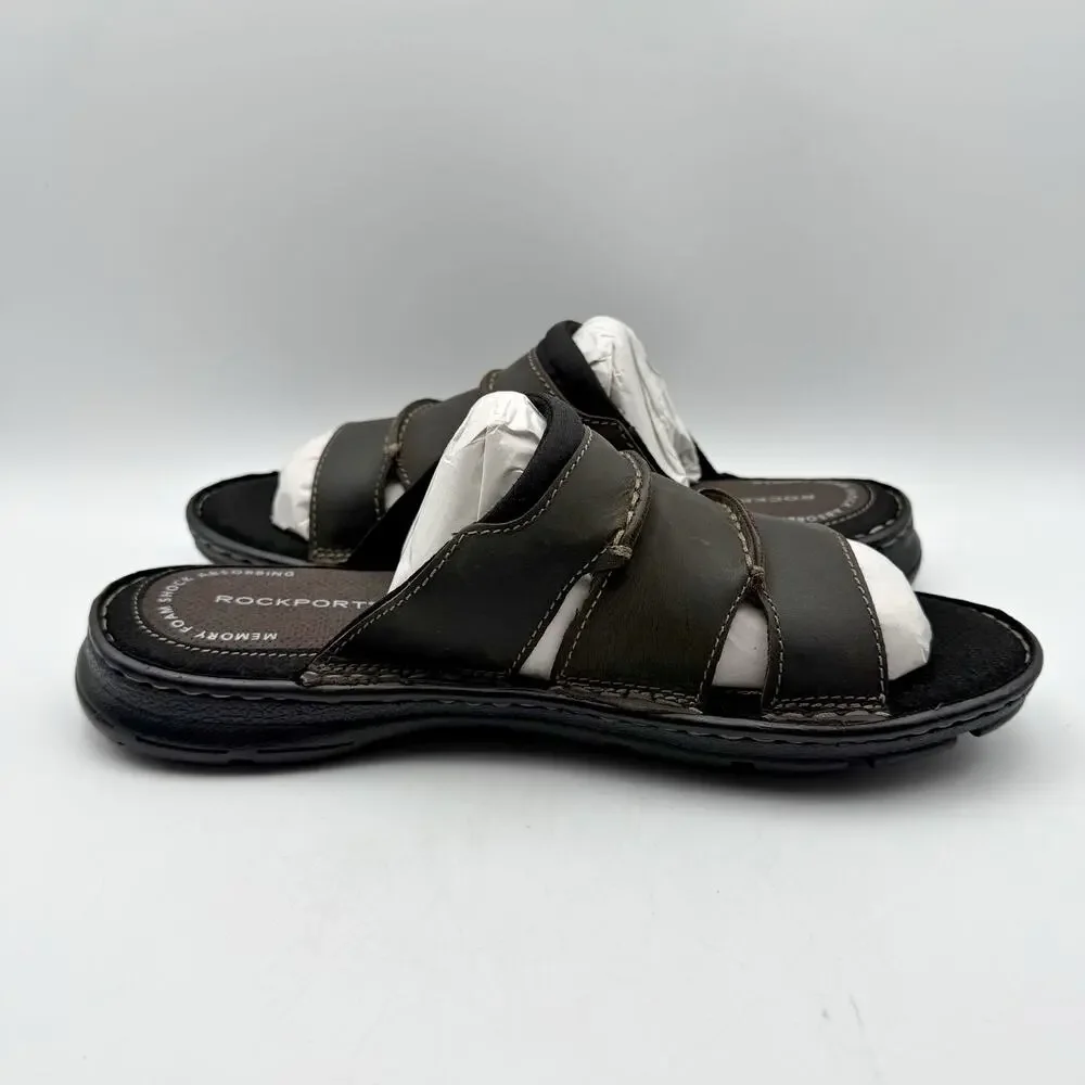 Rockport Mens Darwyn Slide Sandals SIZE 8M EU 41 Brown Leather NIB
